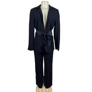Carlisle Womens Navy Suit Set With Belted Blazer & Wide-Leg Pants Size 8